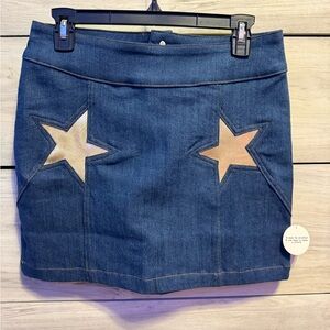 Stoned Immaculate Denim Skirt with Gold Star Accents